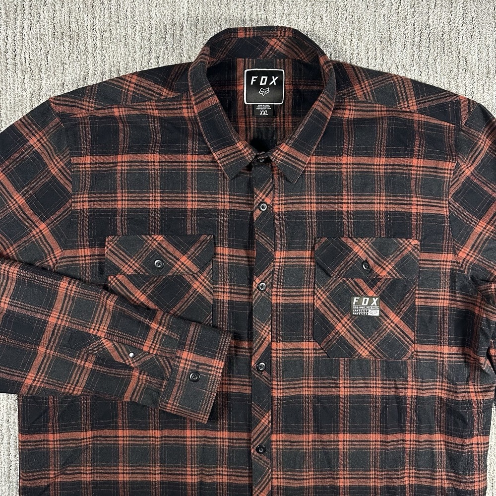 Fox Racing Flannel Shirt Mens‎ 2XL Red Black Plaid Button Up Long Sleeve Casual